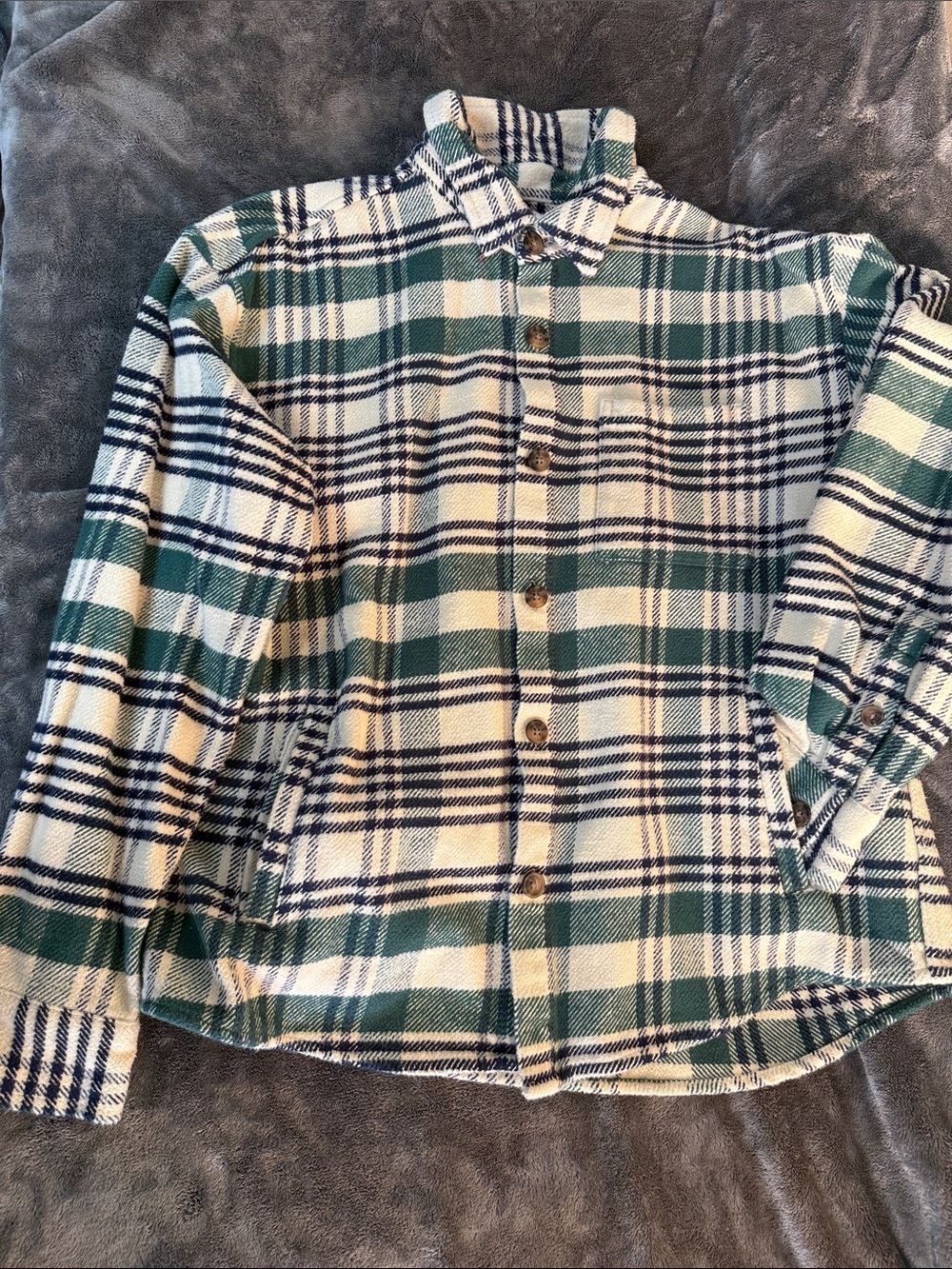 Fantastic Goodfellow & Co Green, Navy and Cream Plaid Shirt Jacket feels great